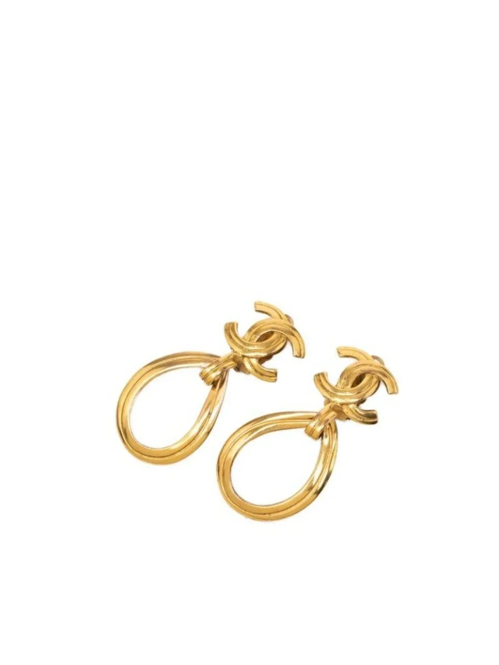 Chanel CC Logo Vintage Teardrop Earrings 96 Gold Plated